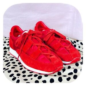 Vintage 90s red satin + suede lace up ballet slipper Jordache sneakers Sz 9